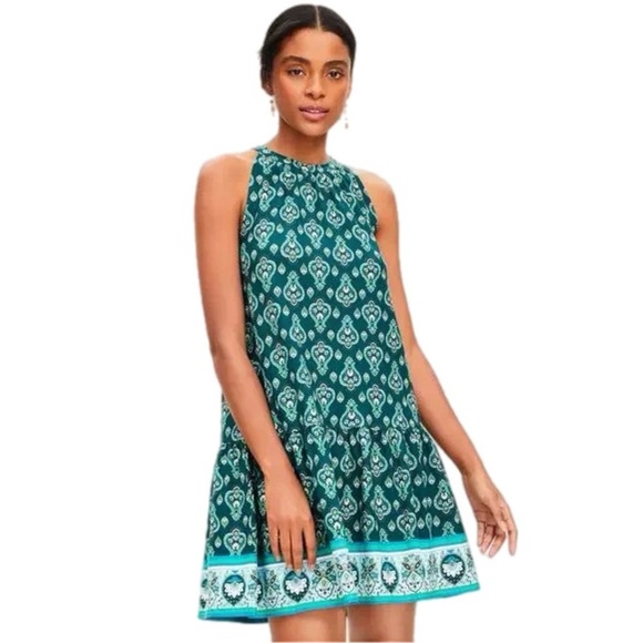 NWT Ann Taylor LOFT Women’s Sz XL Medallion Mini Halter Swing Dress Summer Green - Picture 1 of 8